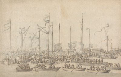 Feier auf der Themse bei Whitehall von Willem van de Velde the Elder