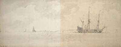 Ein niederländisches Kriegsschiff vor Anker, ca. 1666 (Graphit) von Willem van de Velde the Younger