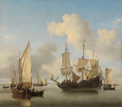 Schiffe vor Anker an der Küste, um 1660 von Willem van de the Younger Velde