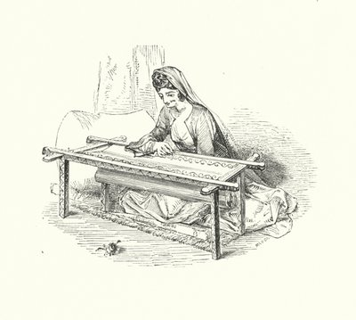 Dame beim Sticken von William (after) Harvey