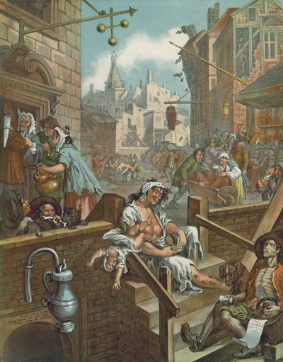 Chromolithographie von William Hogarths Gin Lane von William (after) Hogarth