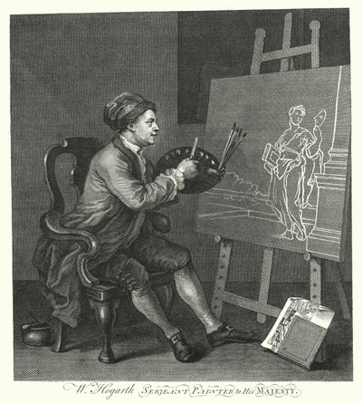 Selbstporträt des englischen Künstlers William Hogarth (Gravur) von William (after) Hogarth