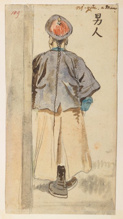 109 Chinesische Figurenstudie, aus einem Album mit 372 Zeichnungen von Landschaften, Küstenlinien, Kostümen und Alltagsleben, erstellt während der Gesandtschaft von Lord Macartney zum Kaiser von China, zwischen 1792 und 1794 (Bleistift und Aquarell auf Pap von William Alexander