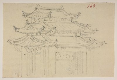 168 Tempel, aus einem Album von 372 Zeichnungen von Landschaften, Küstenlinien, Kostümen und Alltagsleben während der Botschaft von Lord Macartney an den Kaiser von China, zwischen 1792 und 1794 von William Alexander