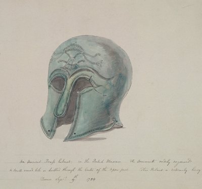 Antiker Messinghelm aus dem British Museum, Holborn, London, 1784 von William Angus
