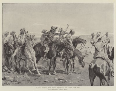 Kaffern, die Ersatzpferde halten und die Schlacht aus der Ferne beobachten von William Barnes Wollen