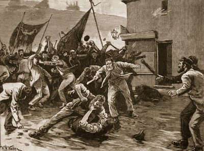 Unruhen in Belfast, 1886, Illustration aus 