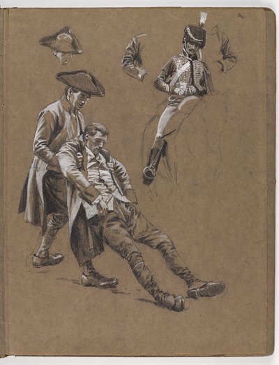 Studie für das Ölgemälde von William Barns Wollen, Die Schlacht von Lexington 1775 von William Barnes Wollen