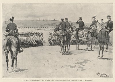 Die Herbstmanöver, Sir Evelyn Wood inspiziert das Highland Light Infantry in Aldershot von William Barnes Wollen