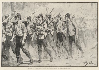 Truppen in Aldershot, schwerer Marschbefehl bei heißem Wetter von William Barnes Wollen
