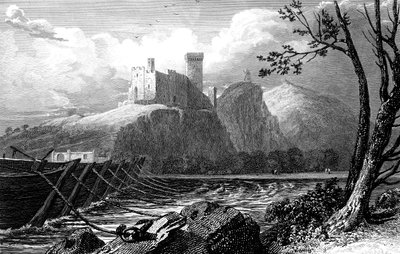 Das Schloss von Beaucaire und eine Bootsbrücke über die Rhone, Frankreich, 1824 von William Bernard Cooke