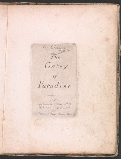 Für Kinder. Die Tore des Paradieses, Tafel 2, Titelseite von William Blake