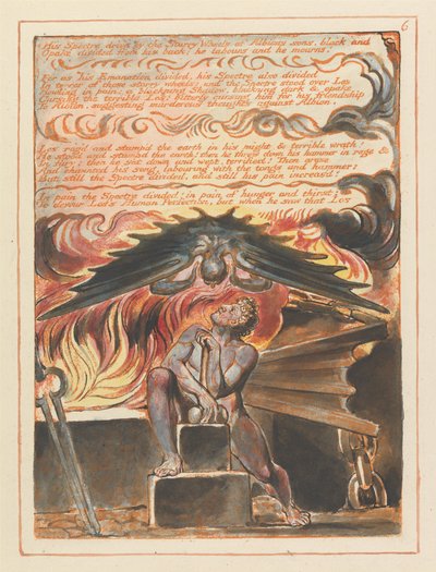 Sein Gespenst getrieben von den Sternenrädern der Söhne Albions... (Platte 6) von William Blake