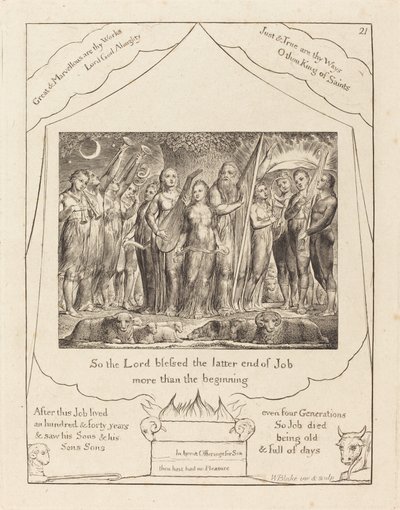 Hiob und seine Frau wiederhergestellt von William Blake