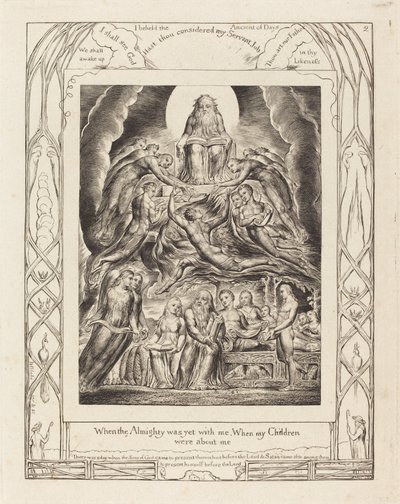 Satan vor dem Thron Gottes, 1825 von William Blake
