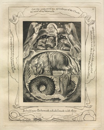 Das Buch Hiob: Pl. 15, Siehe nun Behemoth, den ich mit dir gemacht habe, 1825 von William Blake