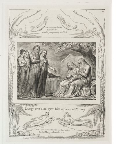 Das Buch Hiob: Pl. 19, Jeder gab ihm auch ein Stück Geld von William Blake