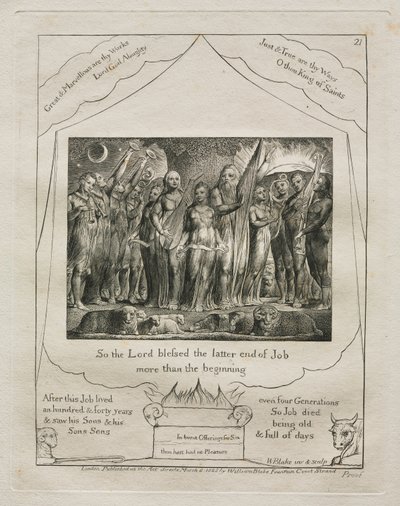 Das Buch Hiob: Pl. 21, So segnete der Herr das Ende Hiobs mehr als den Anfang von William Blake