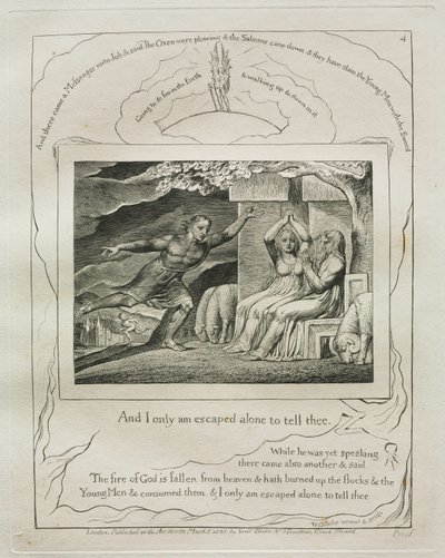 Das Buch Hiob: Pl. 4, Und ich allein bin entkommen, um es dir zu sagen, 1825 von William Blake