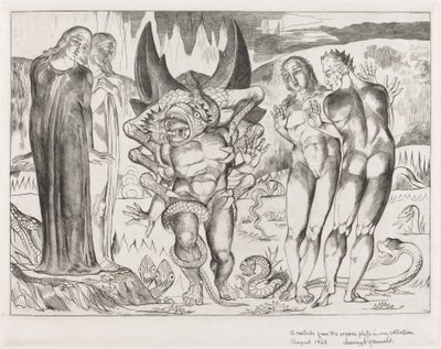 Der Kreis der Diebe; Agnolo Brunelleschi wird von einer sechsfingrigen Schlange angegriffen von William Blake