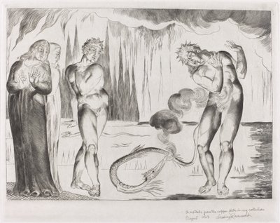 Der Kreis der Diebe, Buoso Donati wird von der Schlange angegriffen von William Blake