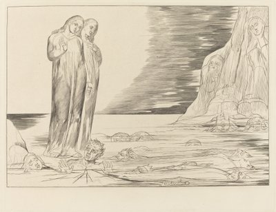 Der Kreis der Verräter; Dantes Fuß trifft Bocca degli Abbate von William Blake
