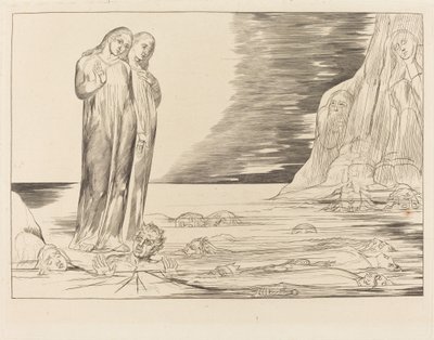 Der Kreis der Verräter; Dantes Fuß trifft Bocca degli Abbate von William Blake