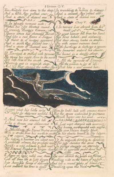 Das erste Buch Urizen, Tafel 11, "Zwei Nasenlöcher bogen sich hinab in die Tiefe . . . ." (Bentley 13) von William Blake