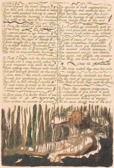 Das erste Buch Urizen, Tafel 4, Versammlung um die trostlosen Wüsten... (Bentley 4) von William Blake