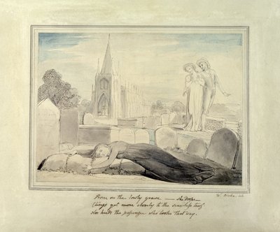 Die Witwe umarmt das Grab ihres Mannes von William Blake
