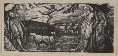 Thenot ermahnt Colinet, Lightfoot im Hintergrund, aus Thorntons Pastorals von William Blake