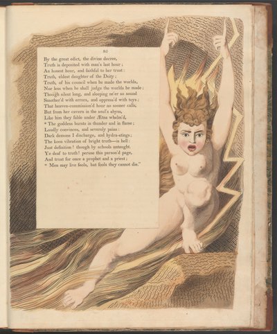 Youngs Nachtgedanken, Seite 95, Die Göttin bricht in Donner und Flammen aus von William Blake