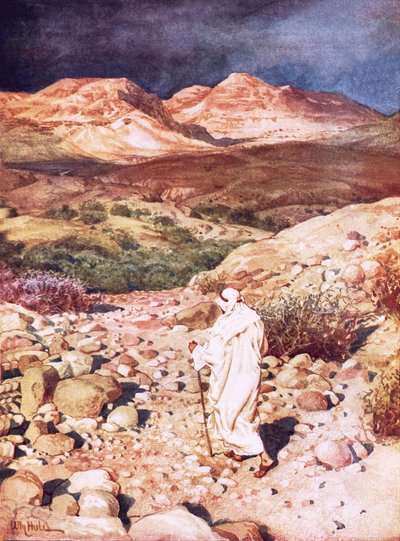 Jesus wird in die Wüste geführt, um vom Teufel versucht zu werden von William Brassey Hole