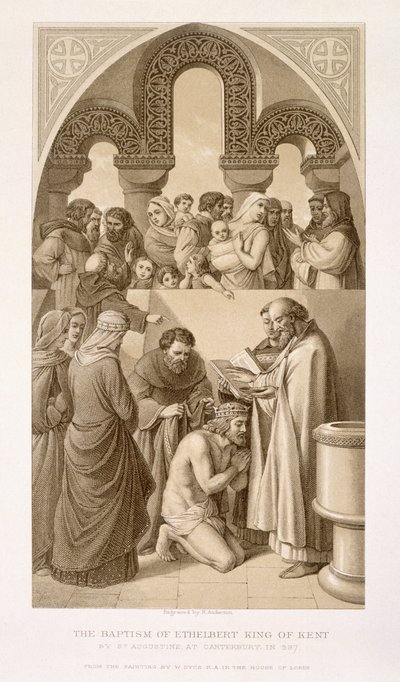 Die Taufe von König Ethelbert (ca. 552-616) von Kent durch St. Augustine in Canterbury im Jahr 597, aus 
