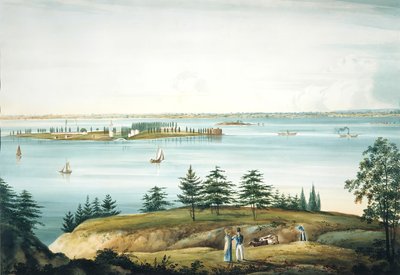 Die Bucht von New York und Governors Island von Brooklyn Heights aus gesehen, 1820-25 von William Guy Wall