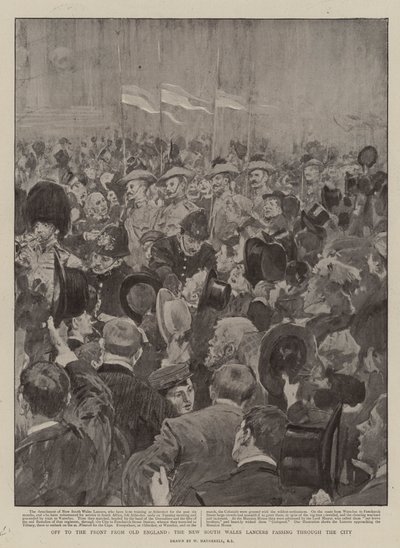 Auf zur Front aus Alt-England, die New South Wales Lancers ziehen durch die Stadt von William Hatherell