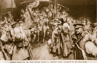 Szenen von ergreifender Freude und Pathos an den großen Bahnhöfen Londons, 1914-19 von William Hatherell