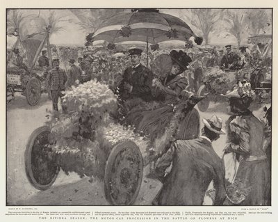 Die Riviera-Saison, die Autoprozession in der Blumenschlacht in Nizza von William Hatherell