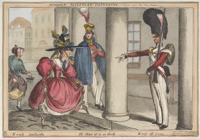 Moderne militärische Tapferkeit - Eine Skizze in der Nähe des neuen Palastes. Draußen - Oh je, es ist so schmutzig, ca. 1829 von William Heath