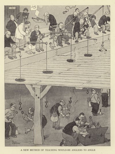 Eine neue Methode, angehende Angler das Angeln zu lehren von William Heath Robinson