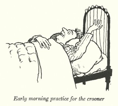 Frühmorgendliches Üben für den Sänger (Litho) von William Heath Robinson