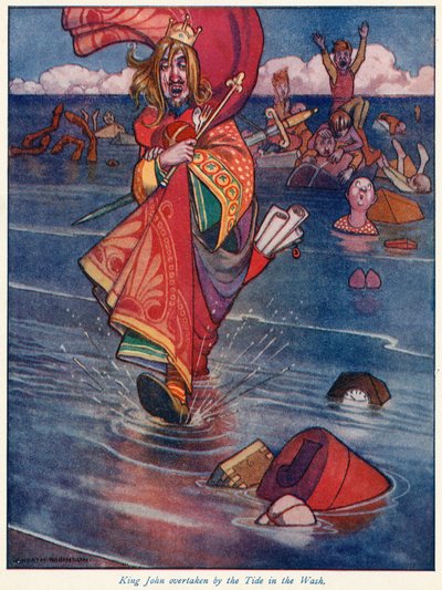 König Johann von der Flut in der Wash überrascht von William Heath Robinson