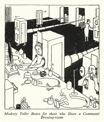 Scham-Toilettenkästen für diejenigen, die sich einen Gemeinschafts-Umkleideraum teilen von William Heath Robinson