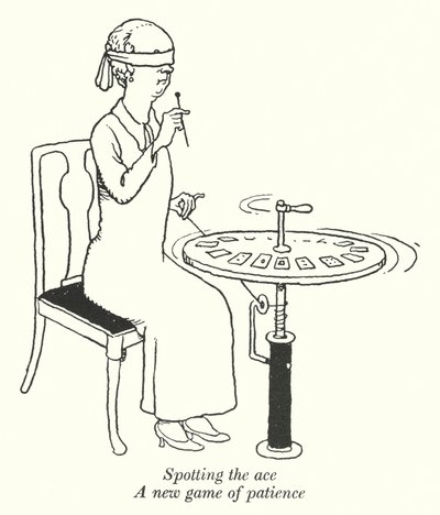 Das Ass entdecken, ein neues Geduldsspiel (Lithografie) von William Heath Robinson