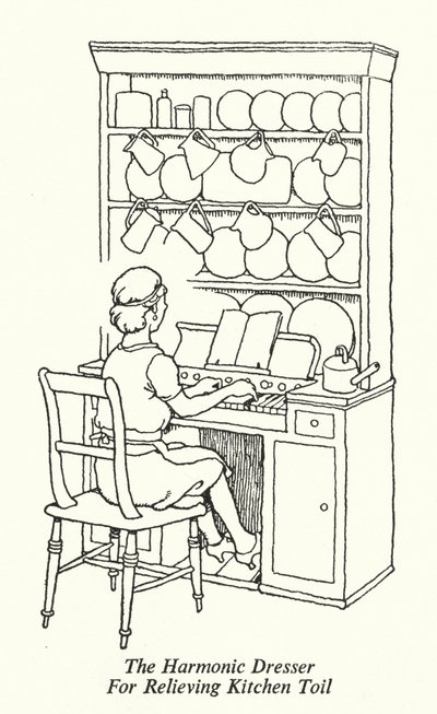 Der harmonische Ankleider zur Erleichterung der Küchenarbeit von William Heath Robinson