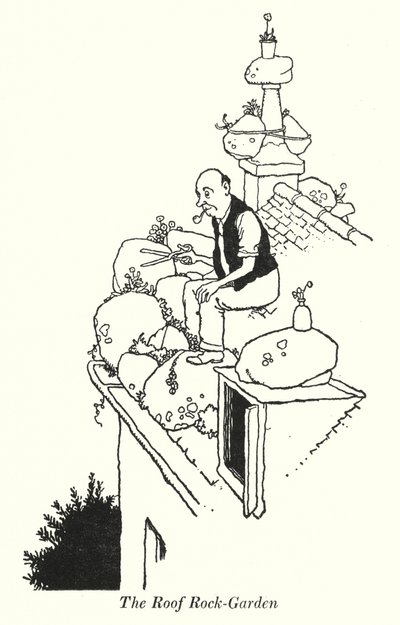 Der Dach-Felsengarten (Lithografie) von William Heath Robinson