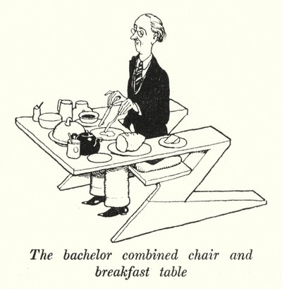 Der Junggesellen-Kombinationsstuhl und Frühstückstisch von William Heath Robinson