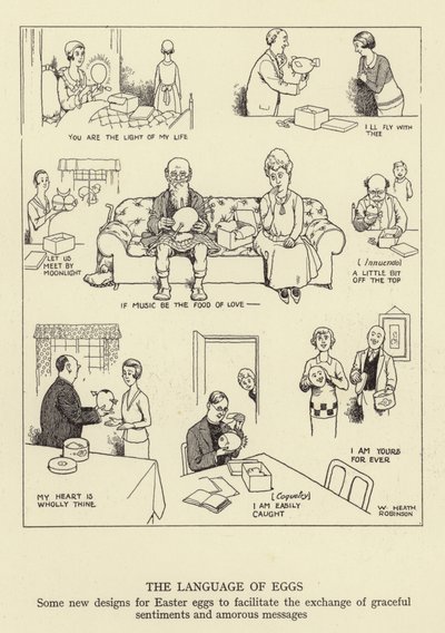 Die Sprache der Eier, einige neue Designs für Ostereier zur Erleichterung des Austauschs von anmutigen Gefühlen und amourösen Botschaften von William Heath Robinson