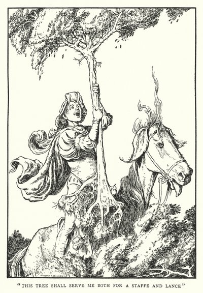 "Dieser Baum soll mir sowohl als Stab als auch als Lanze dienen" von William Heath Robinson
