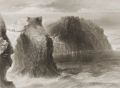 Carrick-a-Rede Hängebrücke, County Antrim, Nordirland, aus 